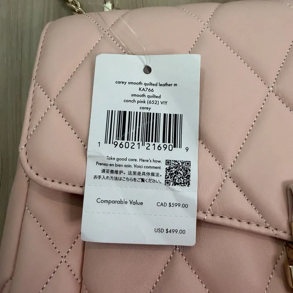 Kate Spade Carey Medium Flap Shoulder Bag Purse Quilted Leather In Conch Pink